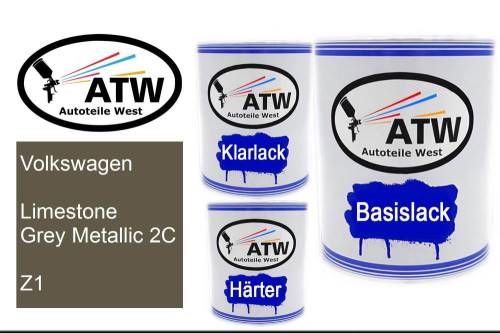 Volkswagen, Limestone Grey Metallic 2C, Z1: 1L Lackdose + 1L Klarlack + 500ml Härter - Set, von ATW Autoteile West.